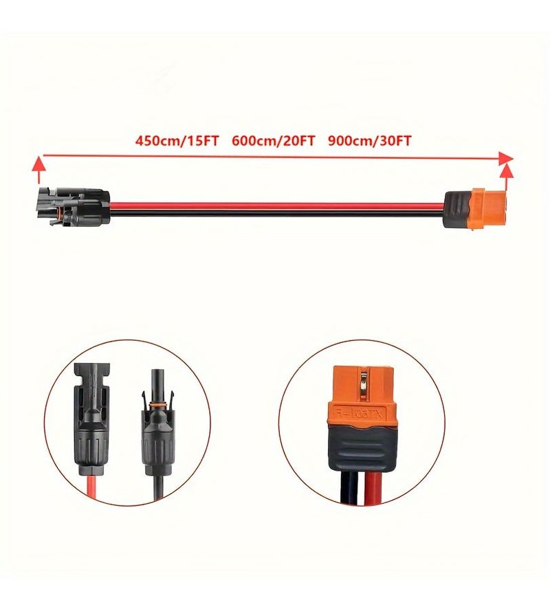 كابل تمديد 12AWG مع محول MC4 إلى XT60 بطول 15 قدمًا للوحات المركبات الترفيهية ومحطات الطاقة المحمولة - Image 2