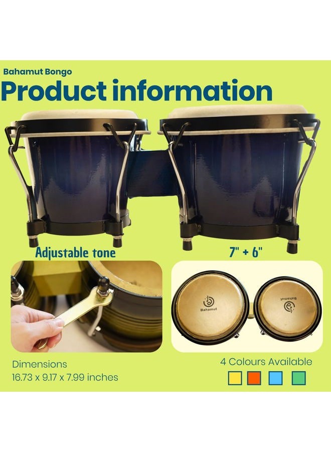 BAHAMUT Bongo Drum Set, 6"+7" Wooden Bongos for Adults & Kids Beginners, Ideal Percussion for Education and Practice, Comes with Tuning Wrench & Waterproof Bag - Image 3