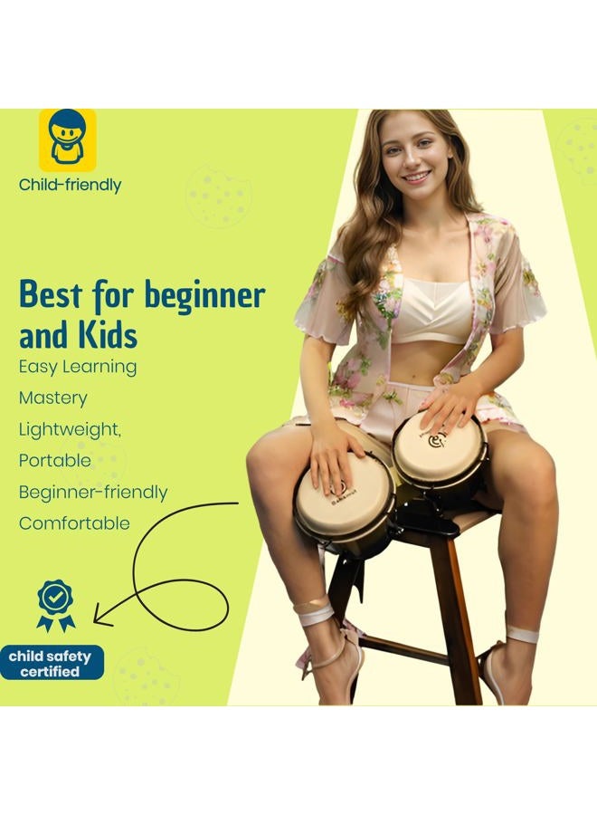BAHAMUT Bongo Drum Set, 6"+7" Wooden Bongos for Adults & Kids Beginners, Ideal Percussion for Education and Practice, Comes with Tuning Wrench & Waterproof Bag - Image 4