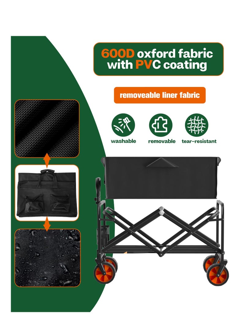 Arabest عربة قابلة للطي، عربة شاطئ قابلة للطي، عربة تسوق قابلة للطي مع جيب جانبي، سعة كبيرة، عربة محمولة ثقيلة الوزن للتخييم، الرياضة، التسوق، الحديقة والشاطئ (أسود) - Image 3