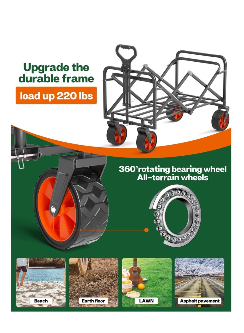 Arabest عربة قابلة للطي، عربة شاطئ قابلة للطي، عربة تسوق قابلة للطي مع جيب جانبي، سعة كبيرة، عربة محمولة ثقيلة الوزن للتخييم، الرياضة، التسوق، الحديقة والشاطئ (أسود) - Image 4