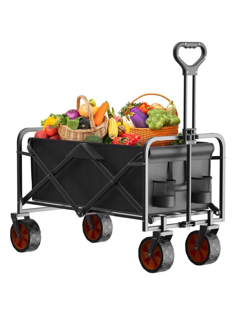 Arabest عربة قابلة للطي، عربة شاطئ قابلة للطي، عربة تسوق قابلة للطي مع جيب جانبي، سعة كبيرة، عربة محمولة ثقيلة الوزن للتخييم، الرياضة، التسوق، الحديقة والشاطئ (أسود) - Image 1