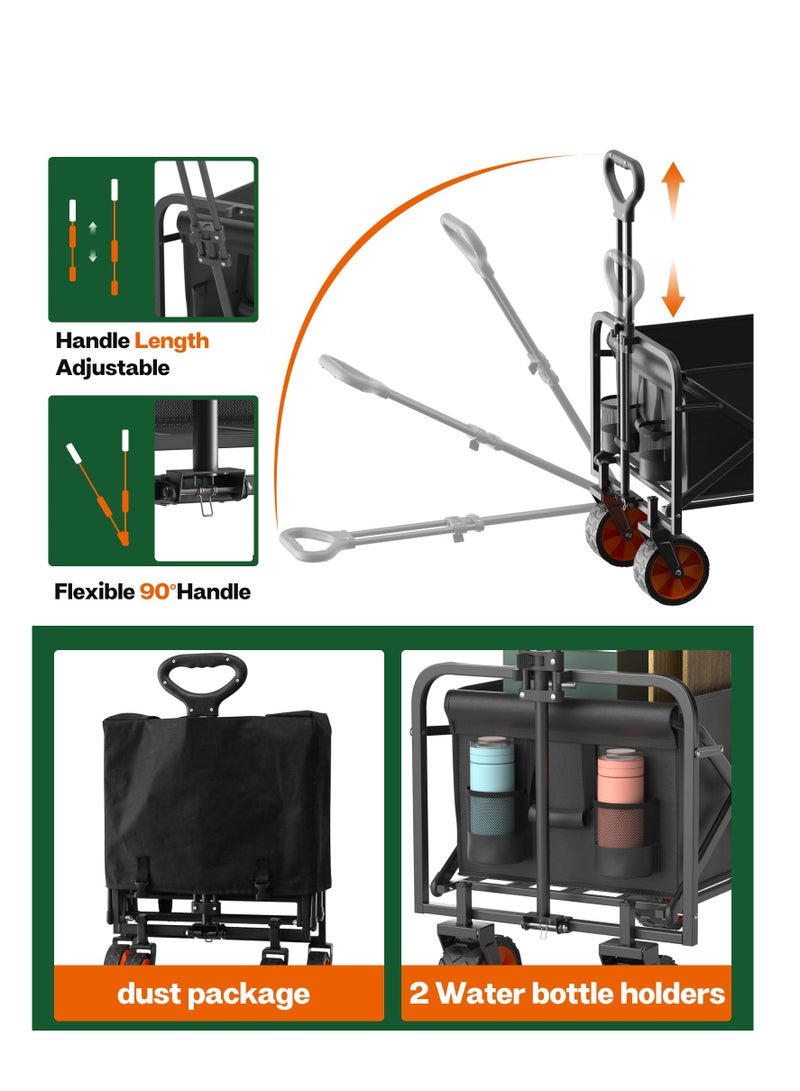 Arabest عربة قابلة للطي، عربة شاطئ قابلة للطي، عربة تسوق قابلة للطي مع جيب جانبي، سعة كبيرة، عربة محمولة ثقيلة الوزن للتخييم، الرياضة، التسوق، الحديقة والشاطئ (أسود) - Image 5