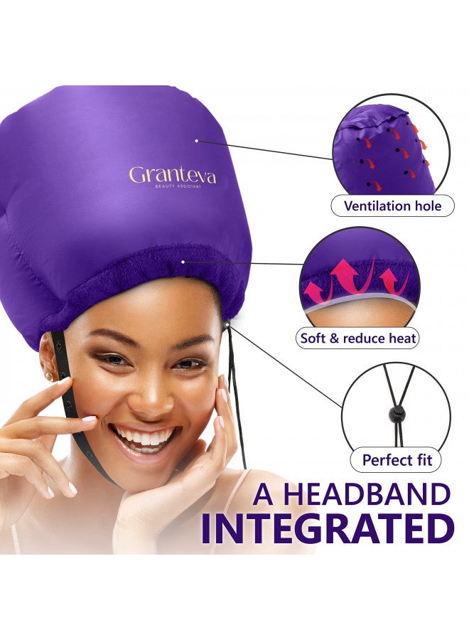 Granteva Bonnet Hair Dryer w/A Headband Integrated That Reduces Heat Around Ears & Neck - Hair Dryer Diffuser Cap for Hair Dryer Curly Hair, Speeds Up Drying Time, Deep Conditioning at Home - Large (Purple) - Image 1