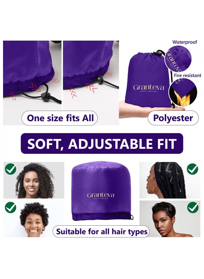 Granteva Bonnet Hair Dryer w/A Headband Integrated That Reduces Heat Around Ears & Neck - Hair Dryer Diffuser Cap for Hair Dryer Curly Hair, Speeds Up Drying Time, Deep Conditioning at Home - Large (Purple) - Image 3