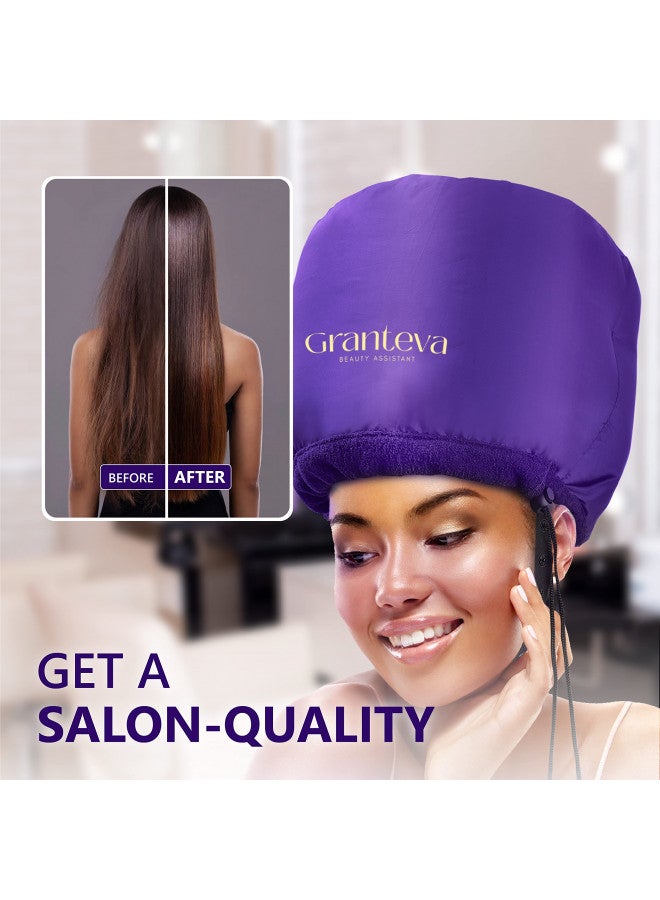 Granteva Bonnet Hair Dryer w/A Headband Integrated That Reduces Heat Around Ears & Neck - Hair Dryer Diffuser Cap for Hair Dryer Curly Hair, Speeds Up Drying Time, Deep Conditioning at Home - Large (Purple) - Image 4