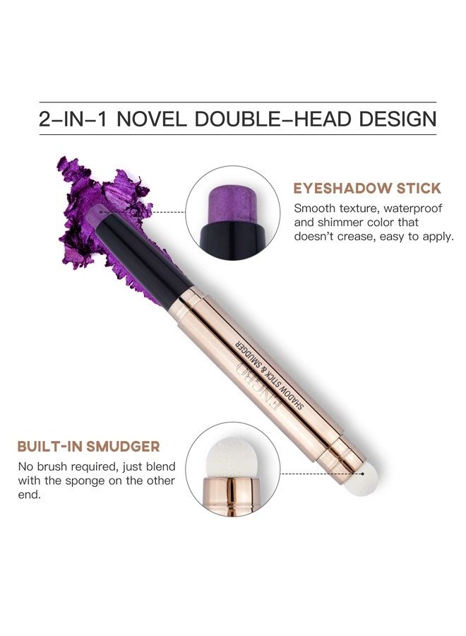LOKFAR Eye-Shadow Stick Makeup Cosmetics Eye Brightener Stick, Rotatable Cream Eye Shadow Pencil, Glitter Shimmer Eyeshadow Stick with Soft Brush for Eye Makeup (08# Violet Shimmer) - Image 1
