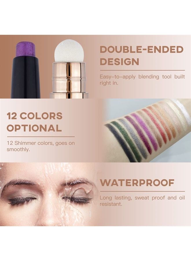 LOKFAR Eye-Shadow Stick Makeup Cosmetics Eye Brightener Stick, Rotatable Cream Eye Shadow Pencil, Glitter Shimmer Eyeshadow Stick with Soft Brush for Eye Makeup (08# Violet Shimmer) - Image 2
