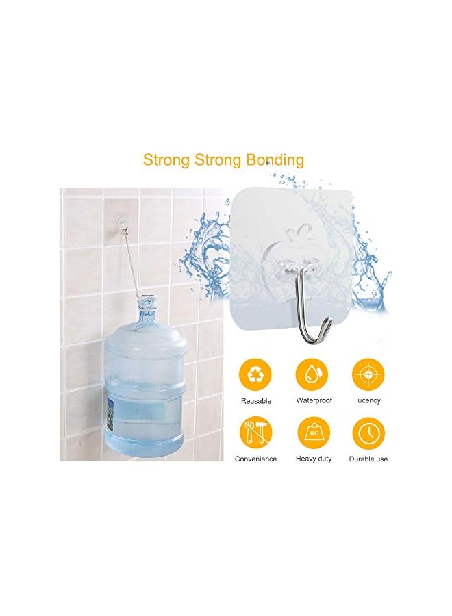 PROMASS promass 20PCS Heavy Duty Adhesive Hooks Kitchen Wall Hooks, Transparent Seamless Hook, Multi-Function Utility Hook, Reusable Sticky Stainless Steel Hook, Waterproof, Apply for Kitchen, Bedroom, Bathroom  - Image 4
