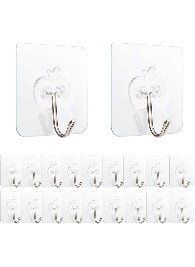 PROMASS promass 20PCS Heavy Duty Adhesive Hooks Kitchen Wall Hooks, Transparent Seamless Hook, Multi-Function Utility Hook, Reusable Sticky Stainless Steel Hook, Waterproof, Apply for Kitchen, Bedroom, Bathroom  - Image 1