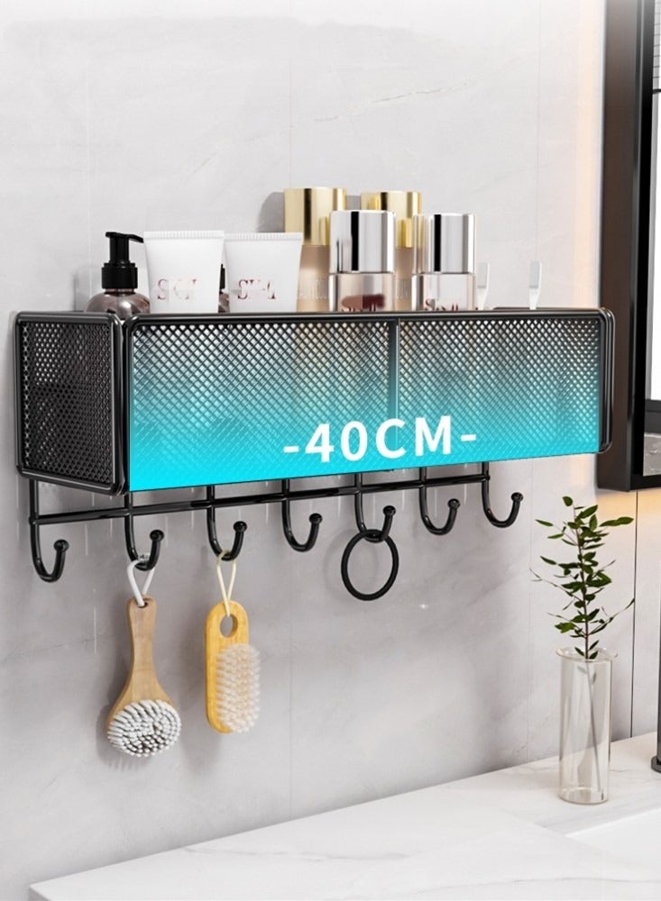 Kutis رف حمام مكون من قطعتين ومنظم شامبو ودش مثبت على الحائط مع خطافات، أسود 40x14x13 سم - Image 3