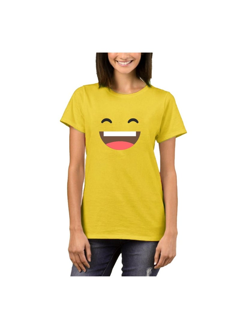 PRINTSHOP4ME - Adult Yellow Smiley Face T-Shirt Unisex Round Neck Short Sleeve Cotton T-Shirt-Soft And Comfortable Tshirt - Image 1