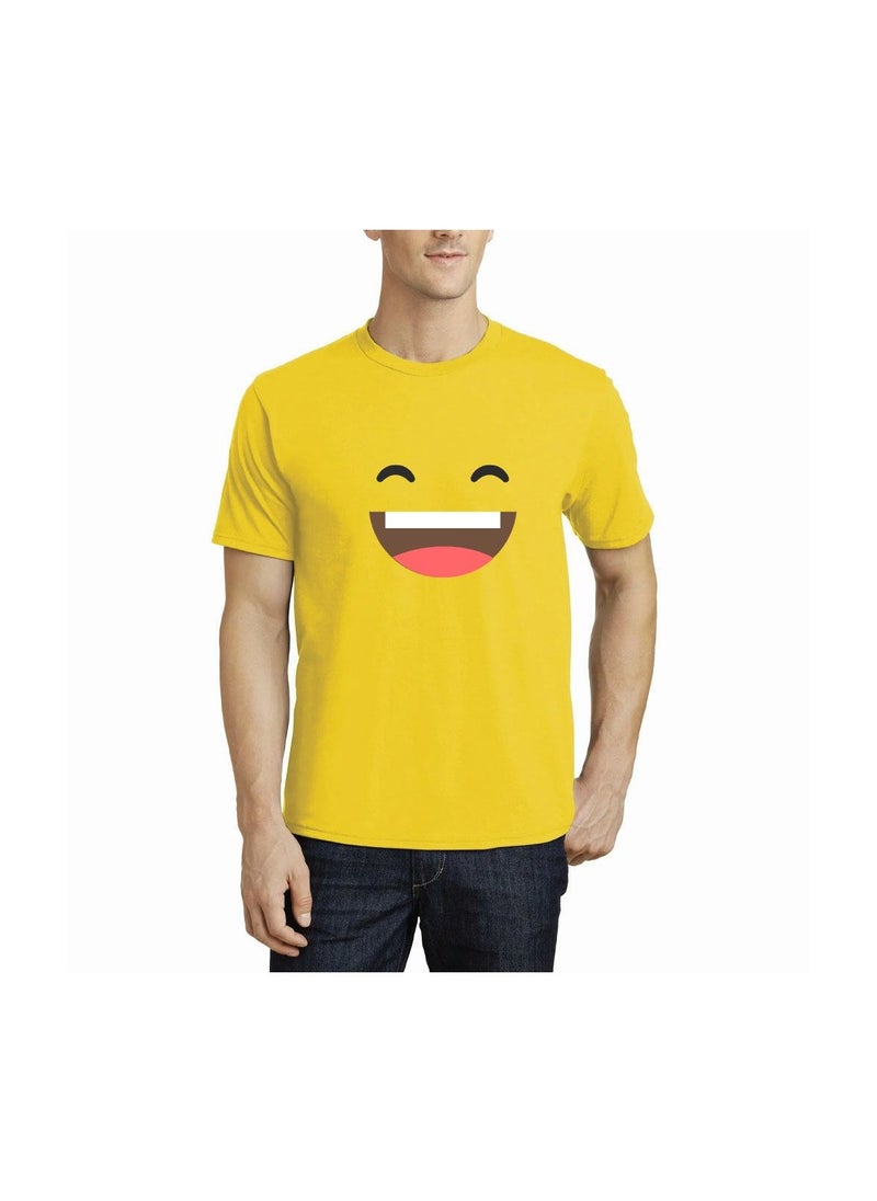 PRINTSHOP4ME - Adult Yellow Smiley Face T-Shirt Unisex Round Neck Short Sleeve Cotton T-Shirt-Soft And Comfortable Tshirt - Image 1