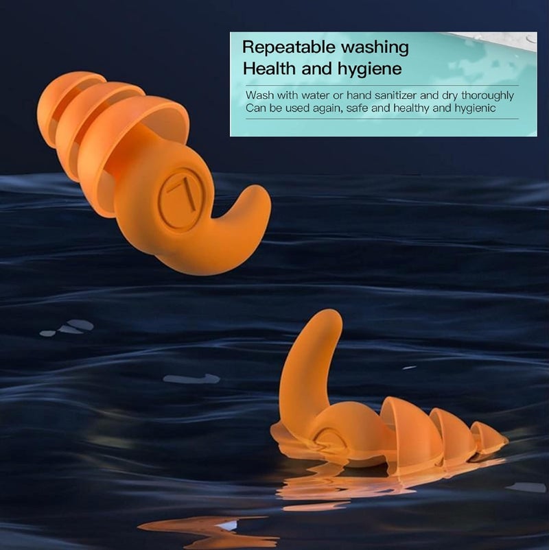 AUGEN Ear Plugs for Sleeping, Noise Canceling, Reusable Silicone Earplugs for Hearing Protection, Waterproof EarPlugs Suitable for Sleeping Swimming Studying Traveling Concerts Airplanes (Orange) - Image 2