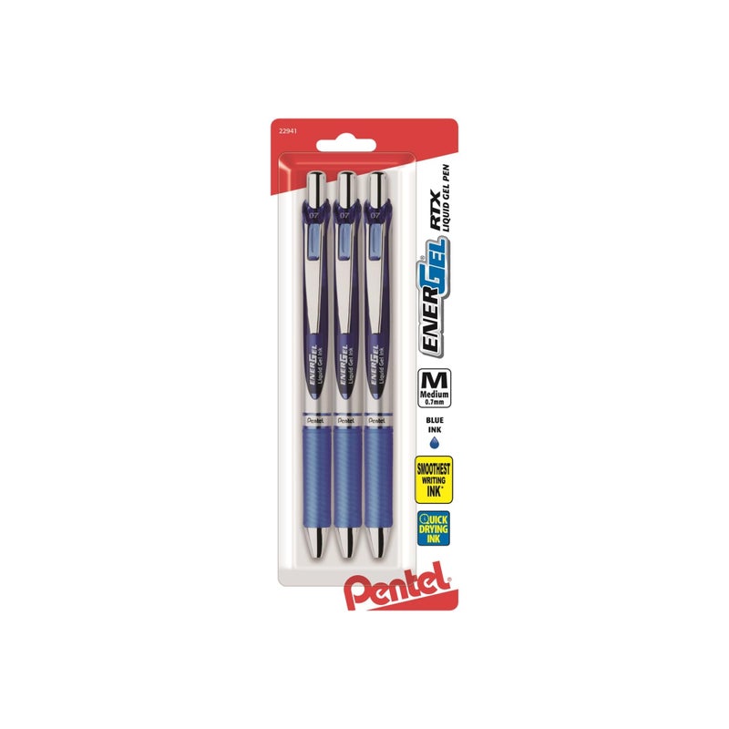 Pentel EnerGel Deluxe RTX Gel Ink Pens, 0.7 Millimeter Metal Tip, Blue Ink, 3-Pack (BL77BP3C) - Image 4
