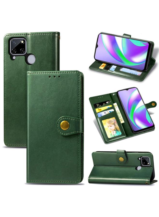 اس-توب جراب لهاتف OPPO Realme C12، جراب هاتف من الجلد بلون سادة مع مشبك وحزام وإطار للصور وفتحة للبطاقات ومحفظة ووظيفة الحامل - Image 1