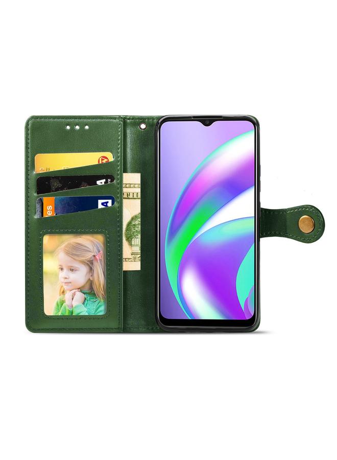 اس-توب جراب لهاتف OPPO Realme C12، جراب هاتف من الجلد بلون سادة مع مشبك وحزام وإطار للصور وفتحة للبطاقات ومحفظة ووظيفة الحامل - Image 4