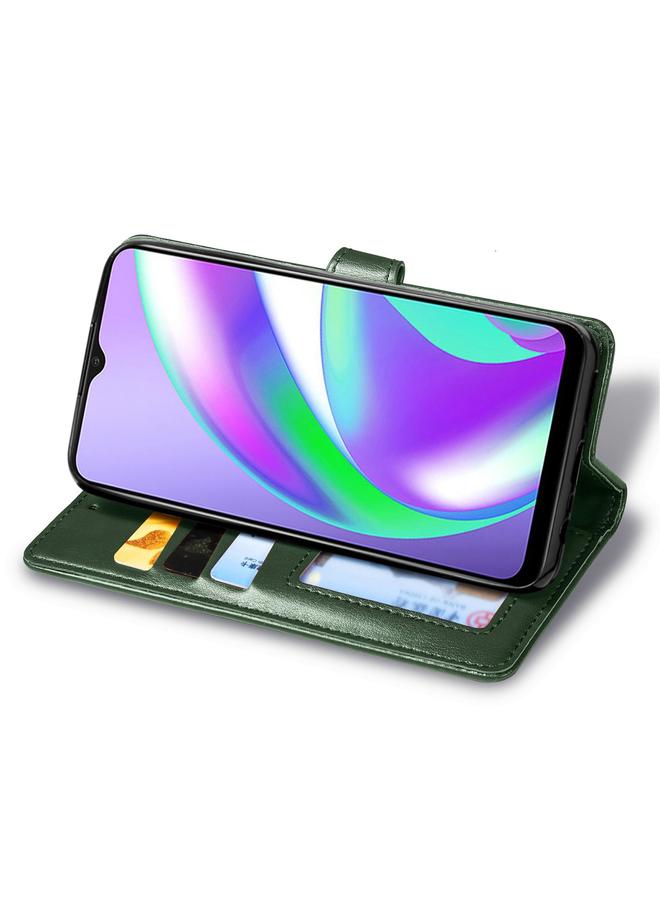 اس-توب جراب لهاتف OPPO Realme C12، جراب هاتف من الجلد بلون سادة مع مشبك وحزام وإطار للصور وفتحة للبطاقات ومحفظة ووظيفة الحامل - Image 5