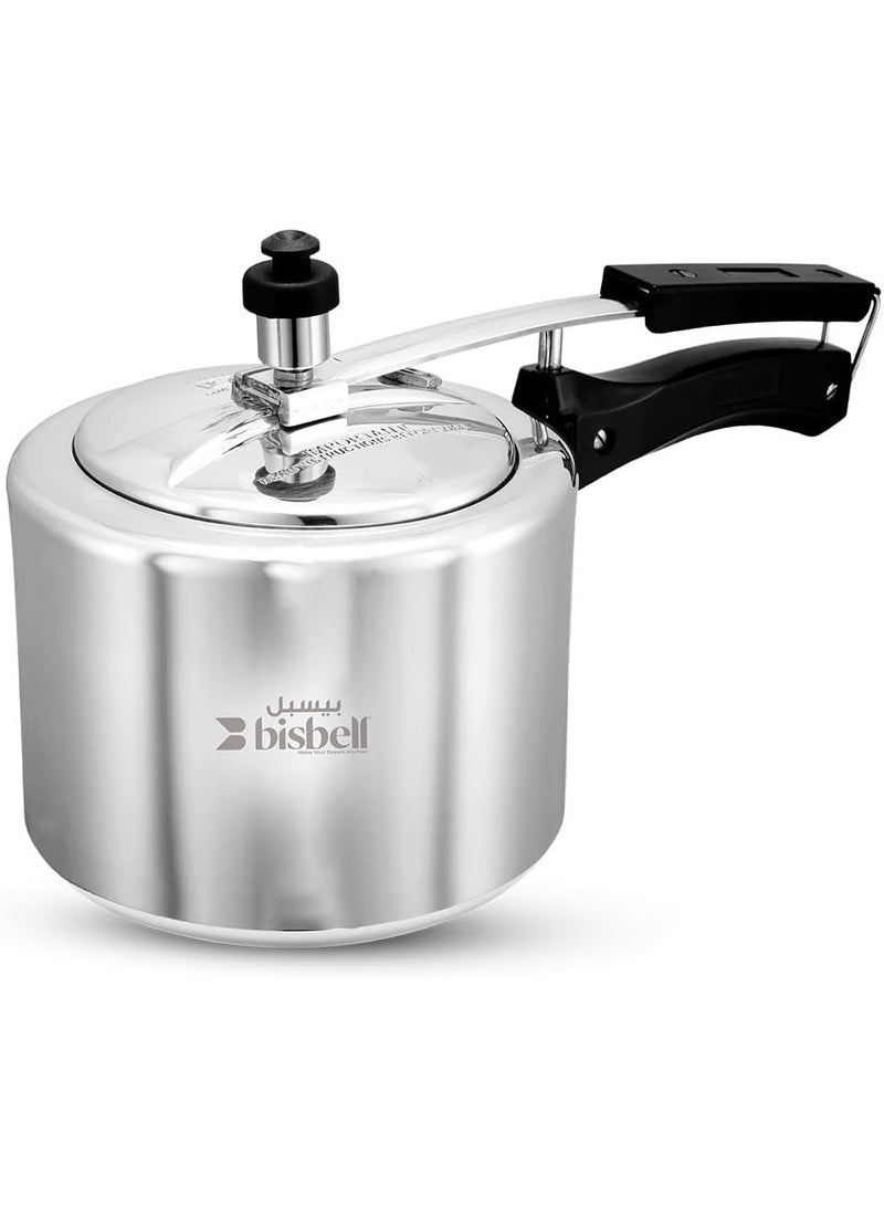 بيسبل بيسبيل طنجرة ضغط بغطاء داخلي من الألومنيوم الفاخر سعة 3 لتر، 3 لتر، قاعدة حثية، صمام أمان، مقبض أسود، BB1999 فضي - Image 1