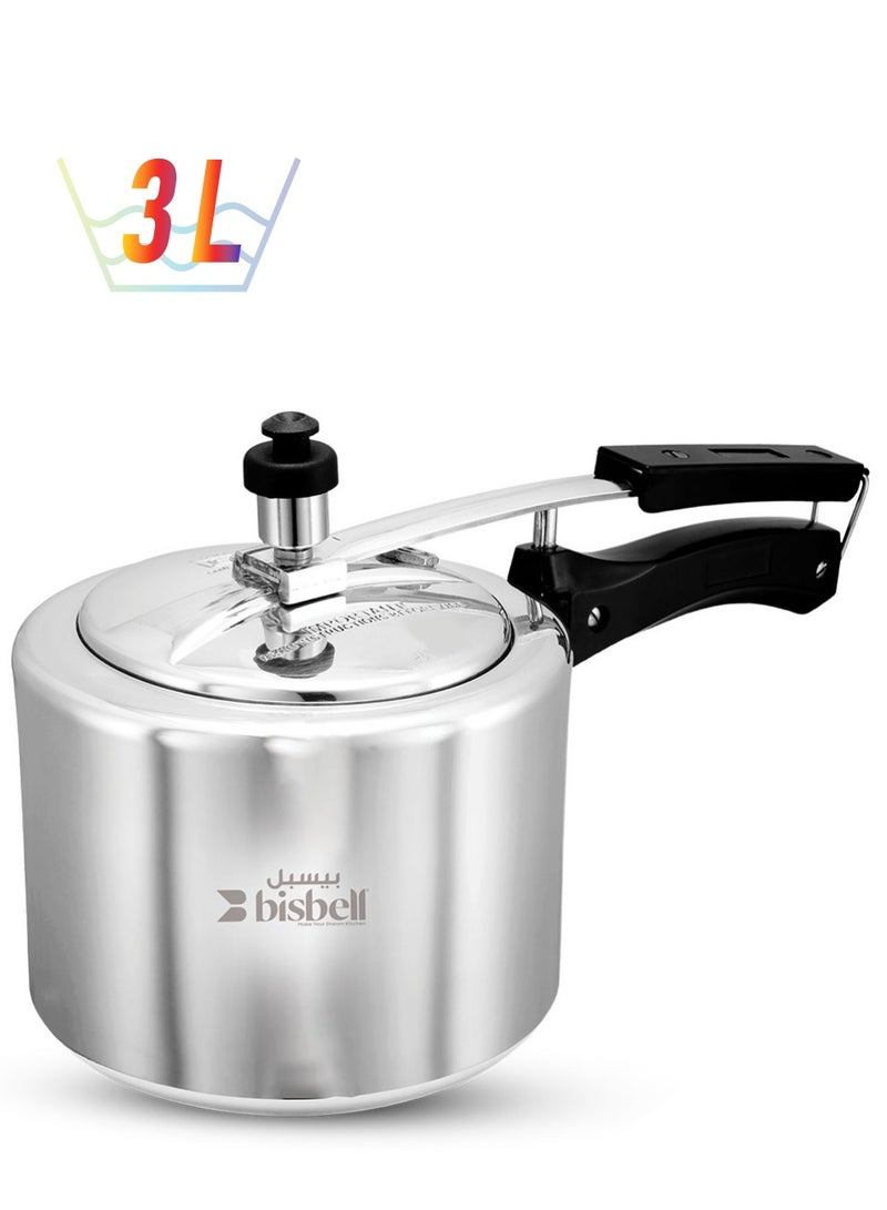 بيسبل بيسبيل طنجرة ضغط بغطاء داخلي من الألومنيوم الفاخر سعة 3 لتر، 3 لتر، قاعدة حثية، صمام أمان، مقبض أسود، BB1999 فضي - Image 2