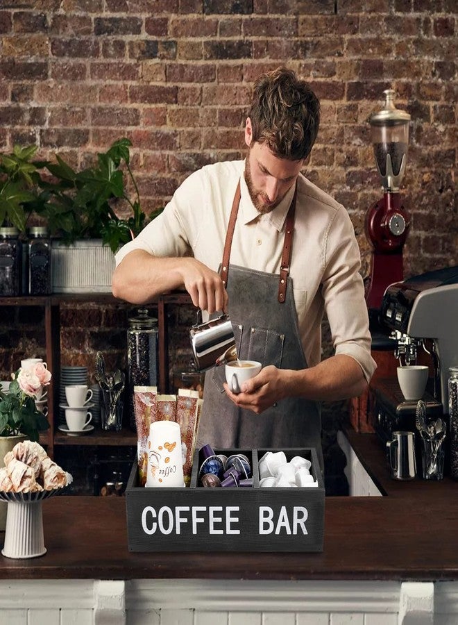 ELLDOO Coffee Bar Wooden Storage Box with Removable Grids, Station Organizer Pod Holder, Rustic Coffee Accessories for Counter, Farmhouse Kitchen, Black - Image 4