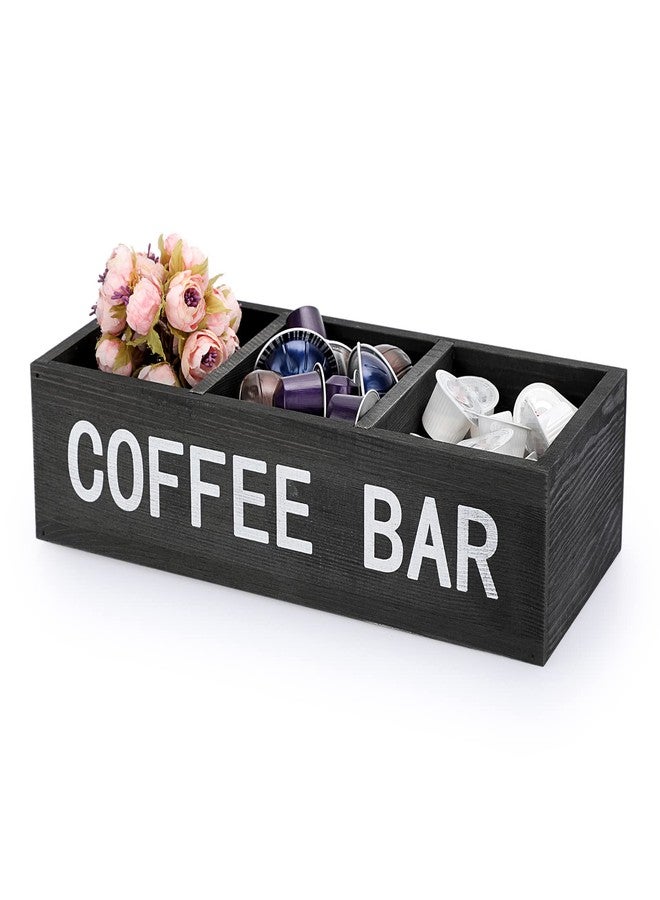 ELLDOO Coffee Bar Wooden Storage Box with Removable Grids, Station Organizer Pod Holder, Rustic Coffee Accessories for Counter, Farmhouse Kitchen, Black - Image 1