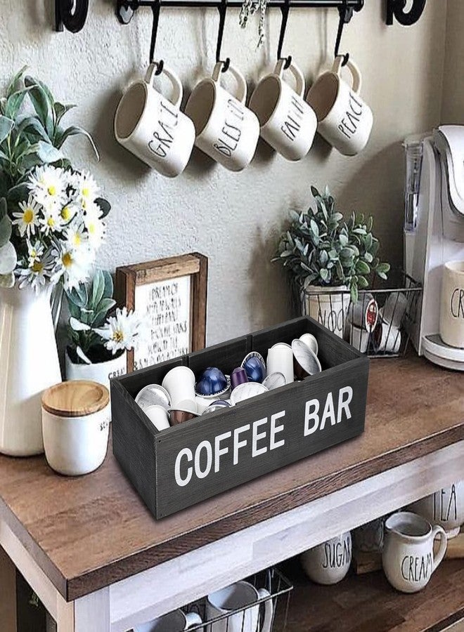 ELLDOO Coffee Bar Wooden Storage Box with Removable Grids, Station Organizer Pod Holder, Rustic Coffee Accessories for Counter, Farmhouse Kitchen, Black - Image 5