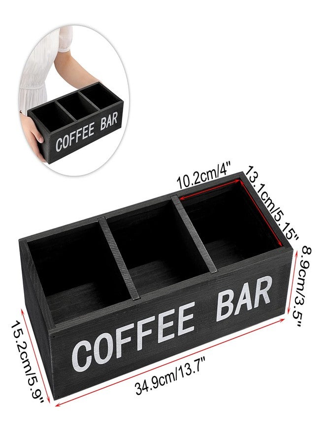 ELLDOO Coffee Bar Wooden Storage Box with Removable Grids, Station Organizer Pod Holder, Rustic Coffee Accessories for Counter, Farmhouse Kitchen, Black - Image 2