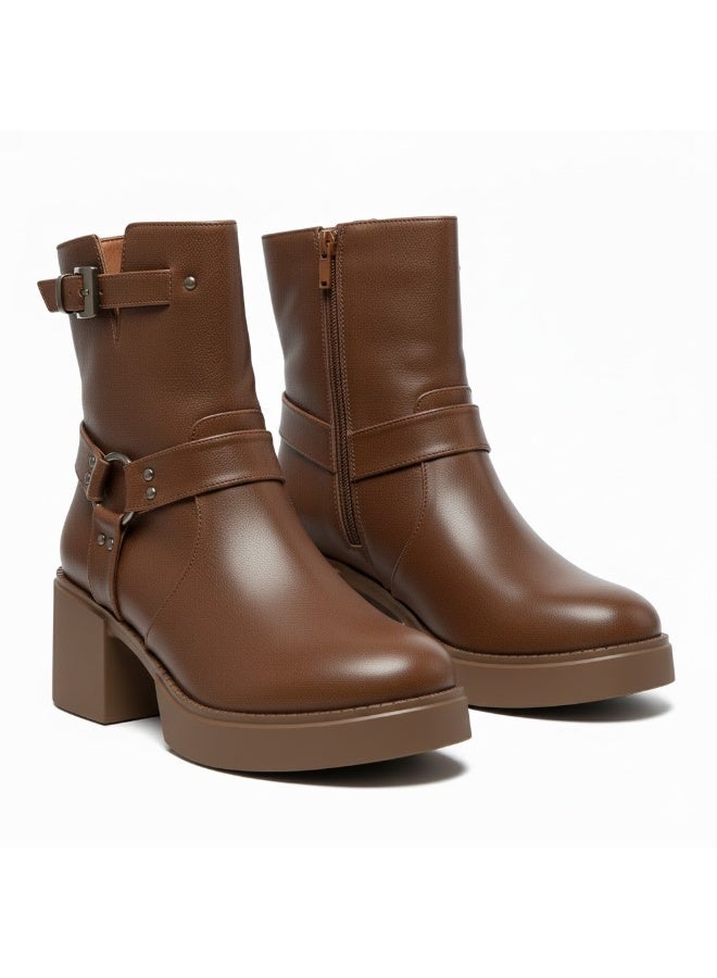 لايف ستيلاش  حذاء كاحل جلد مع ملحقات أنيق E-106 - هافان - Image 3