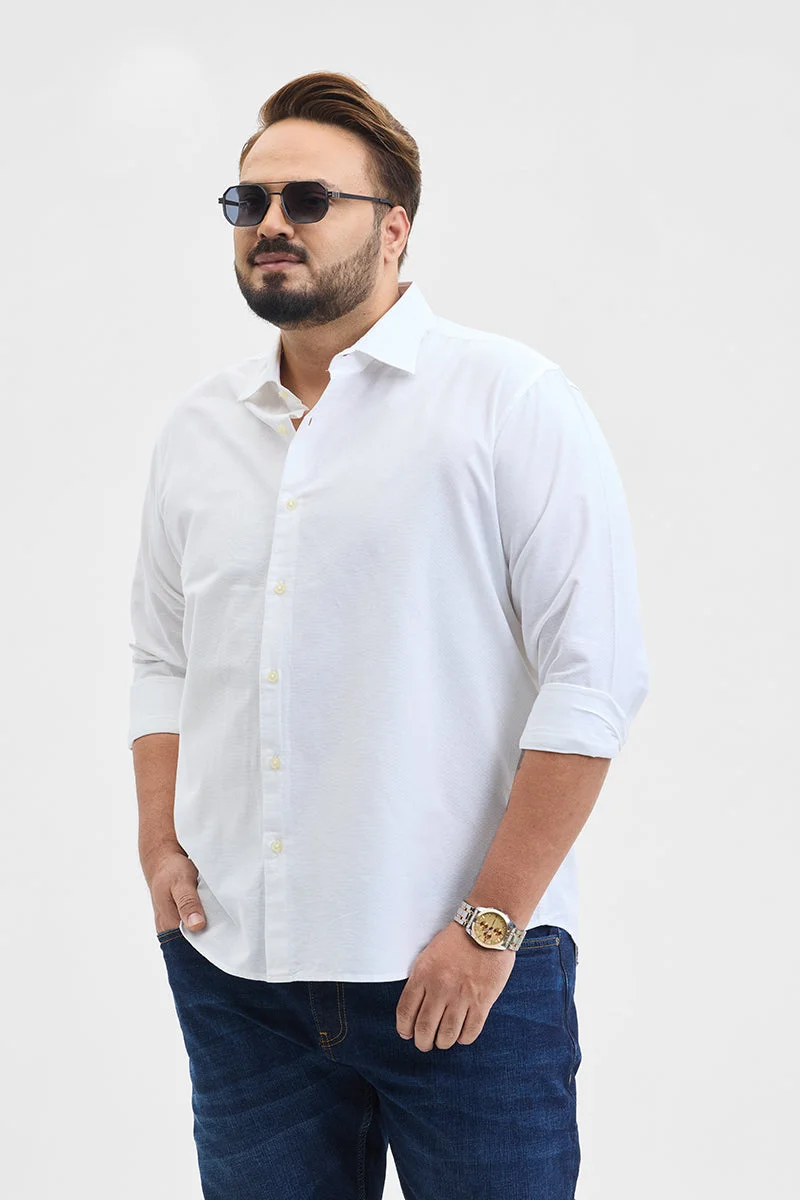 SNITCH White Solid Long Sleeve Regular Fit Plus Size Shirt
