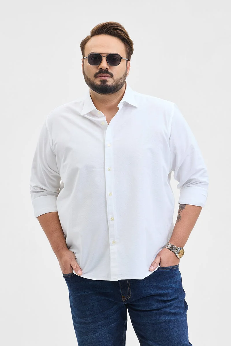 سنيتش White Solid Long Sleeve Regular Fit Plus Size Shirt
