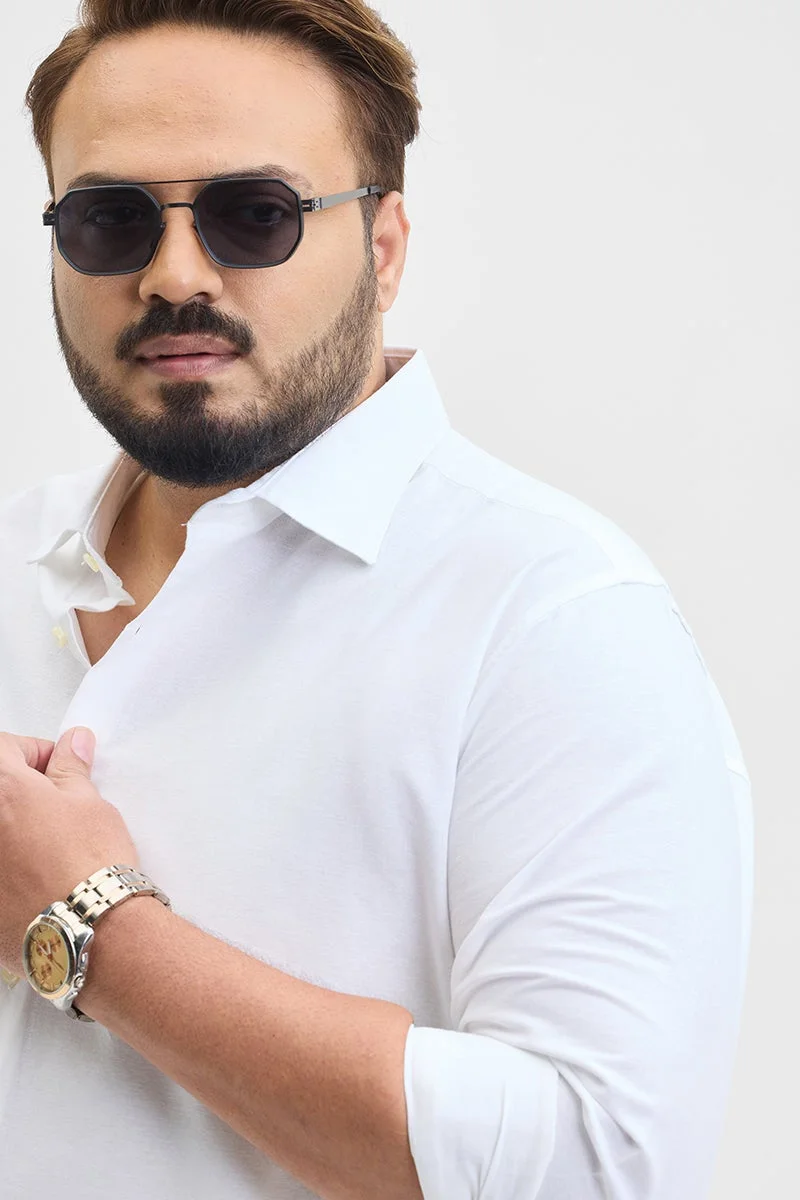 SNITCH White White Solid Long Sleeve Regular Fit Plus Size Shirt for Men | Best Price UAE