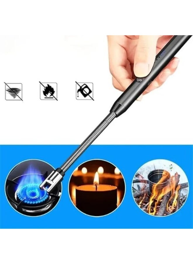 ولاعة كهربائية (متعددة الألوان) قابلة لإعادة الشحن عبر USB مع مفتاح أمان - ولاعة إلكترونية طويلة مقاومة للرياح بدون لهب للشموع والشواية وموقد الغاز والمطبخ والتخييم - Image 4