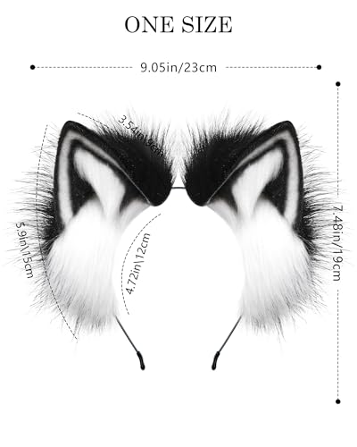 BNLIDES Handmade Fur Fox Wolf Cat Ears Headwear Women Men Cosplay Costume Party Cute Head Accessories for Halloween (Black White) - Image 3