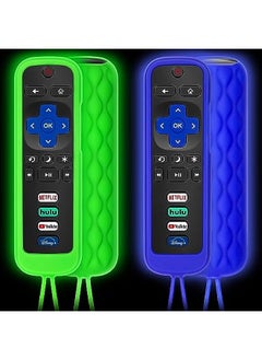 (Pack of 2) Remote Control Cover for Roku-Remote, Remote Case for All Roku TV Remote/TCL Roku TV Remote Silicone Protective Sleeve Skin Glow in The Dark(Green/Blue)