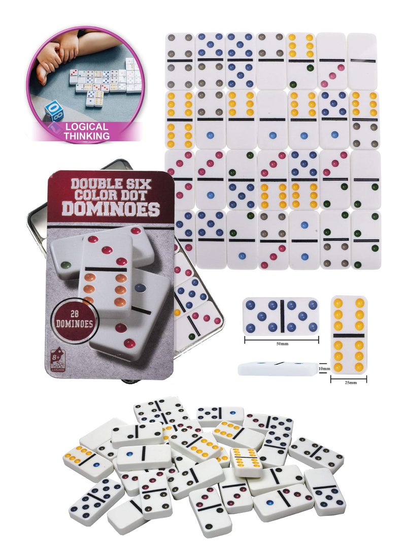 Double Dot Domino Game with 28 Pieces Iron Box - Image 1