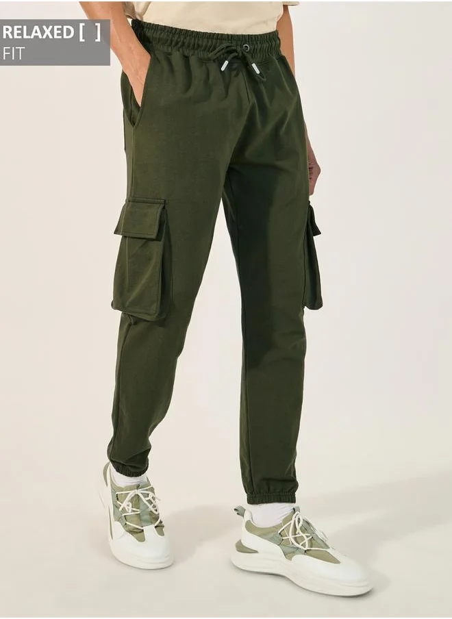 Styli Styli Relaxed Fit Cotton Terry Joggers with Cargo Pockets
