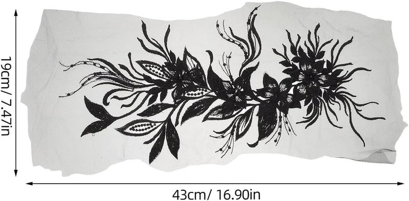 Uonlytech 2pcs Embroidered Floral Lace Patch for Wedding Dress Sewing, 3D Handmade Flower Lace Embroidery, Black and Navy Blue, Bridal Dress Craft Embellishments - Image 2