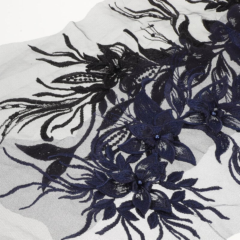 Uonlytech 2pcs Embroidered Floral Lace Patch for Wedding Dress Sewing, 3D Handmade Flower Lace Embroidery, Black and Navy Blue, Bridal Dress Craft Embellishments - Image 3
