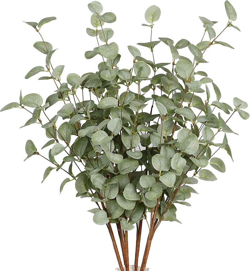 VGIA 6 Pcs 27" Eucalyptus Stems Greenery Stems Eucalyptus Leaf Spray in Green Silk Plastic Plants Floral Artificial Plants for Home Party Wedding Decoration - Image 1
