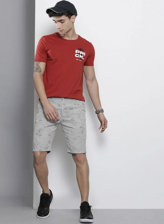 The Indian Garage Co Grey Men Grey Slim Fit Printed Shorts for Men | Best Price UAE