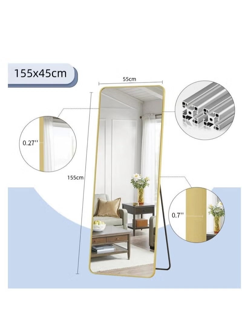 general Full Length Mirror Floor Mirror With Stand Large Bedroom Mirror Wall-Mounted Mirror Stand Or Leaning Against Wall Aluminum Alloy Frame Dressing Mirror Standing Mirror Khaki - Image 2