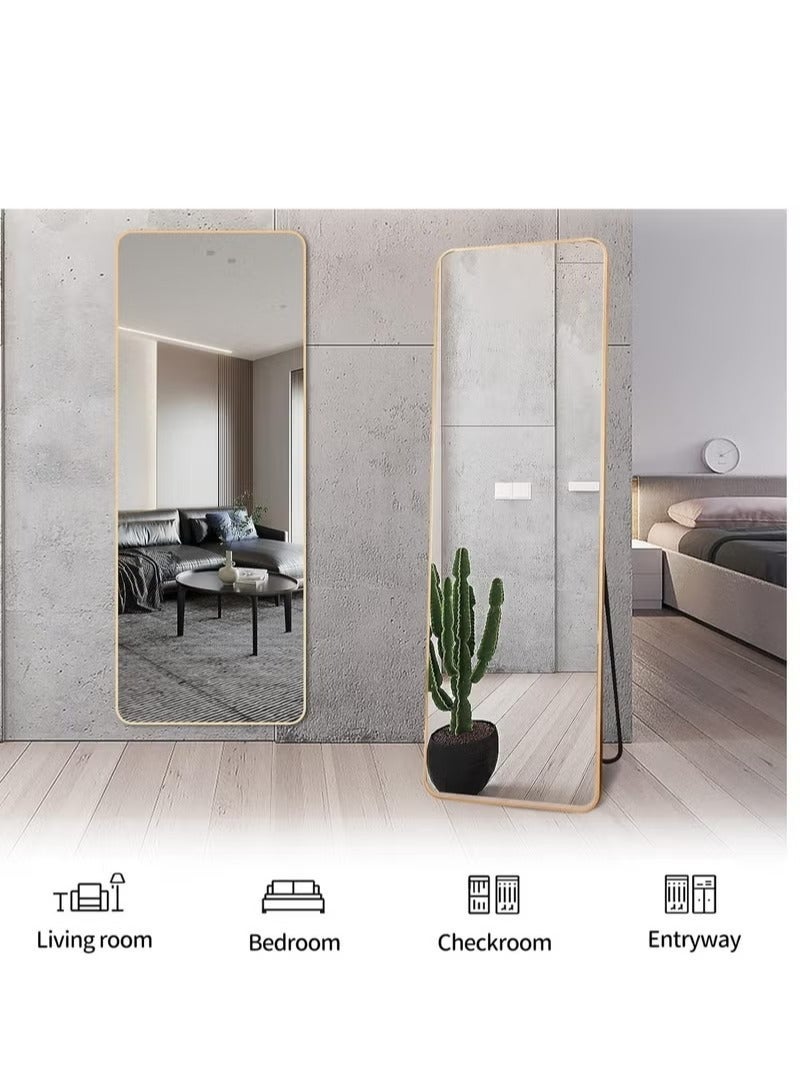 general Full Length Mirror Floor Mirror With Stand Large Bedroom Mirror Wall-Mounted Mirror Stand Or Leaning Against Wall Aluminum Alloy Frame Dressing Mirror Standing Mirror Khaki - Image 5