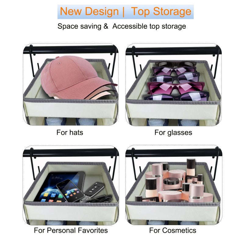 roomtalk Large-Sized Hanging Shoe Organizer 10-Shelf, Sturdy Hanging Closet Organizer with 8 Side Pockets, Wider Hanging Shelves for Storage Shoes Clothes Jeans Shirts Toys, Beige - Image 4