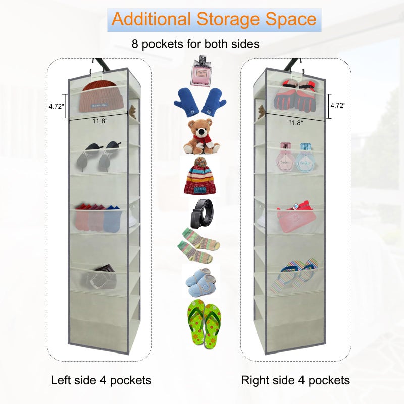 roomtalk Large-Sized Hanging Shoe Organizer 10-Shelf, Sturdy Hanging Closet Organizer with 8 Side Pockets, Wider Hanging Shelves for Storage Shoes Clothes Jeans Shirts Toys, Beige - Image 5