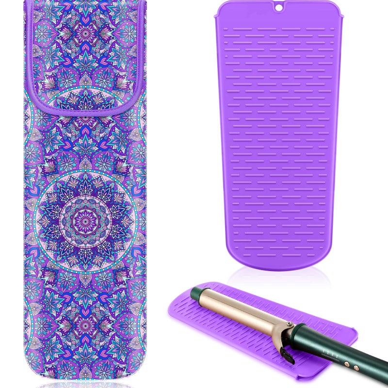 Shappy 2 Pcs Heat Resistant Hair Tools Bag Curling Iron Travel Case Cover Neoprene Flat Iron Holder Travel Case and Silicone Mat Pouch for Hot Hair Tools Storage OrganizerMandragora - Image 3