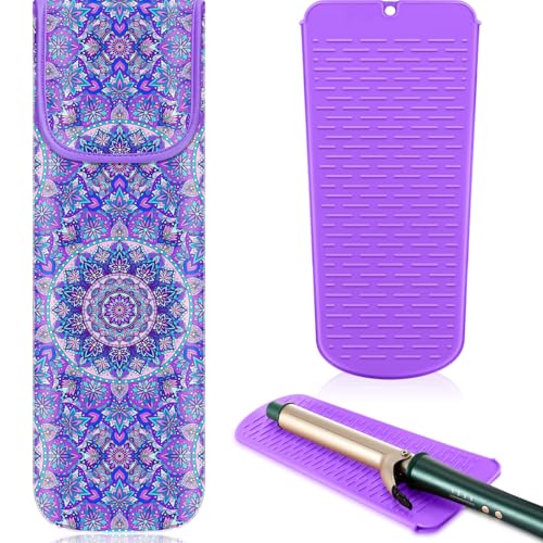 Shappy 2 Pcs Heat Resistant Hair Tools Bag Curling Iron Travel Case Cover Neoprene Flat Iron Holder Travel Case and Silicone Mat Pouch for Hot Hair Tools Storage OrganizerMandragora - Image 1