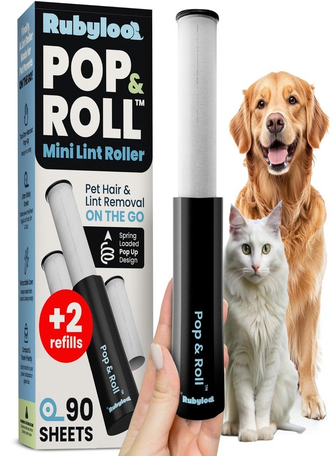 rubyloo Mini Lint Roller for Pet Hair Extra Sticky (1 Pack + 2 Refill Rolls) - Travel Size Pet Hair Roller with Retractable Cover - Cat & Dog Fur Remover for Clothes - Image 1