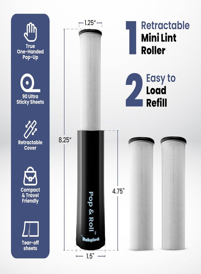 rubyloo Mini Lint Roller for Pet Hair Extra Sticky (1 Pack + 2 Refill Rolls) - Travel Size Pet Hair Roller with Retractable Cover - Cat & Dog Fur Remover for Clothes - Image 2