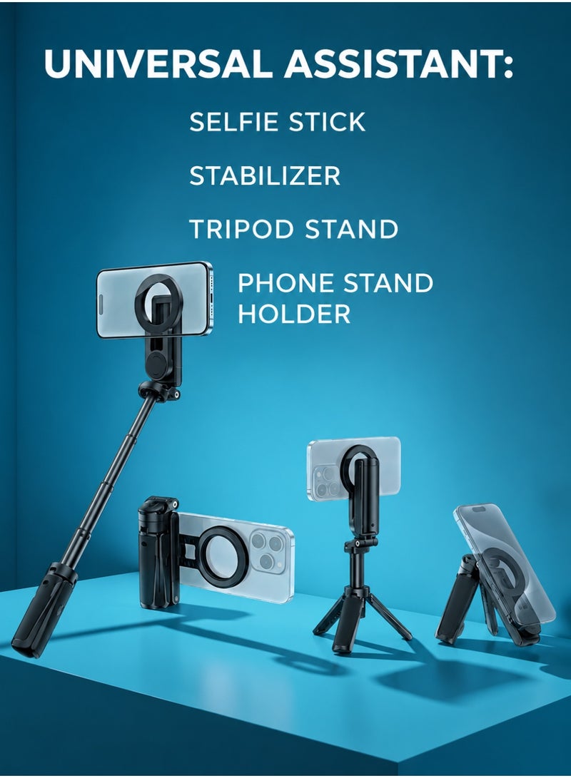 ARNOTEC 18.7 Inches(47.5cm) Magnetic 4-in-1 Selfie Stick – Compact & Portable Magsafe-Compatible Tripod with Detachable Bluetooth Remote,  360° Rotatable Phone Holder, for iPhone 12/13/14 and More - Image 2